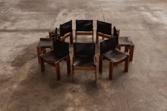 Afra & Tobia Scarpa "Monk" Chairs for Molteni, Black Leather, 1974, Set of 8