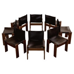 Afra & Tobia Scarpa "Monk" Chairs for Molteni, Black Leather, 1974, Set of 8