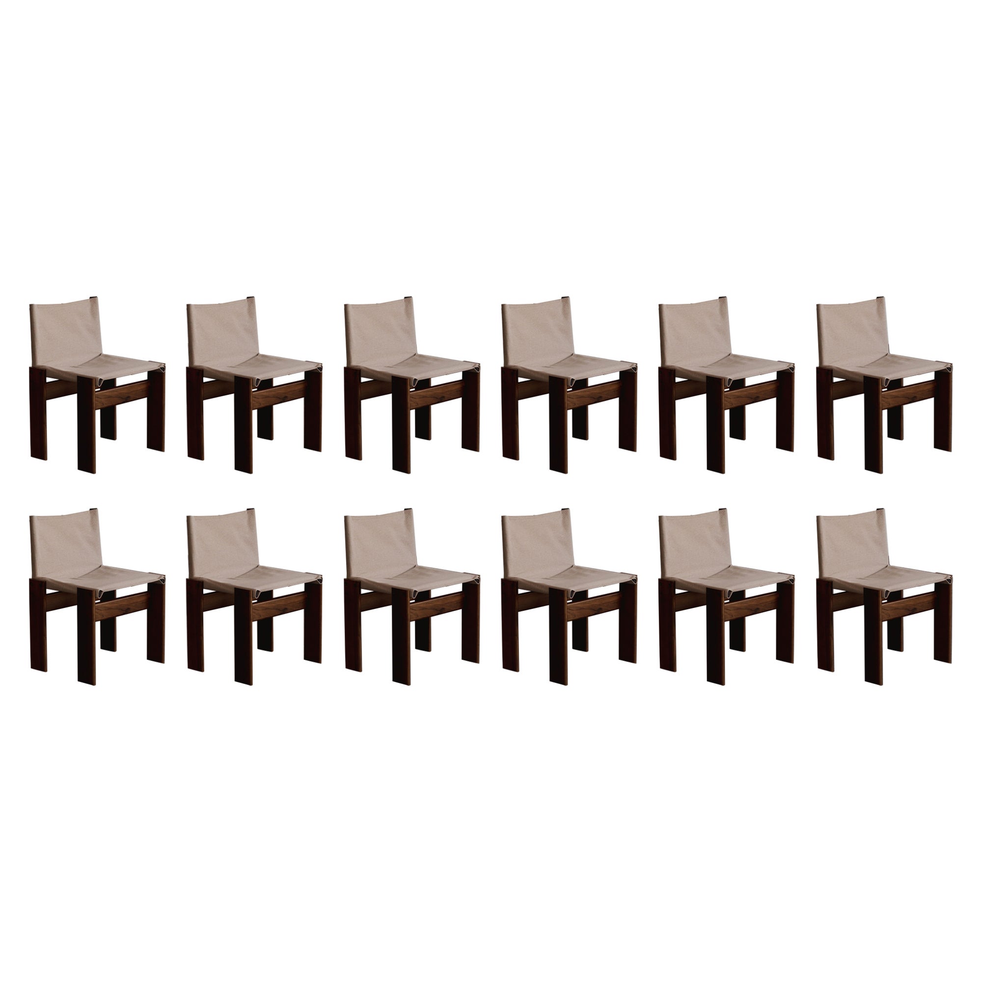 Afra & Tobia Scarpa "Monk" Chairs for Molteni, Ivory Canvas, 1974, Set of 12