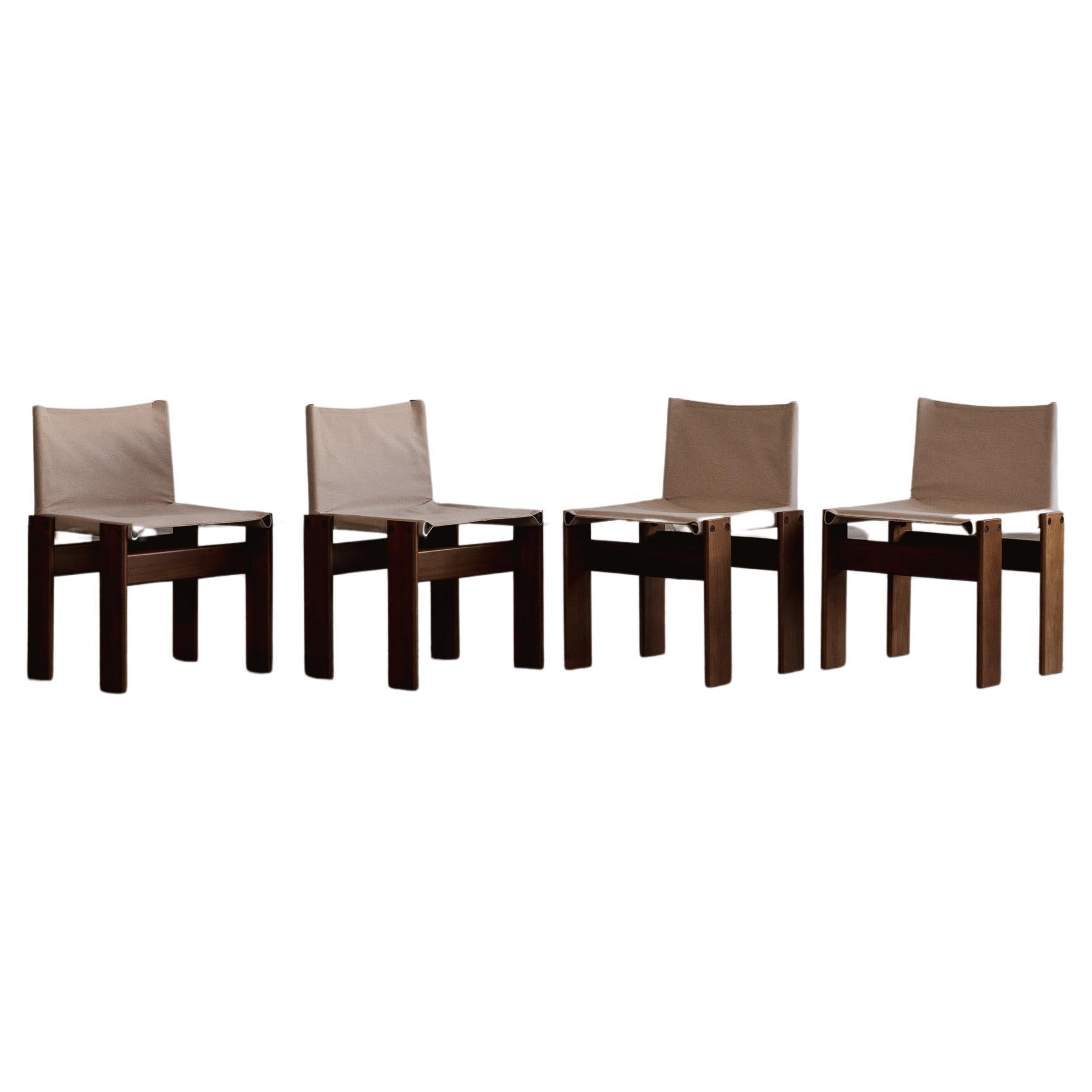 Chaises "Monk" Afra & Tobia Scarpa pour Molteni, toile ivoire, 1974, lot de 4 en vente