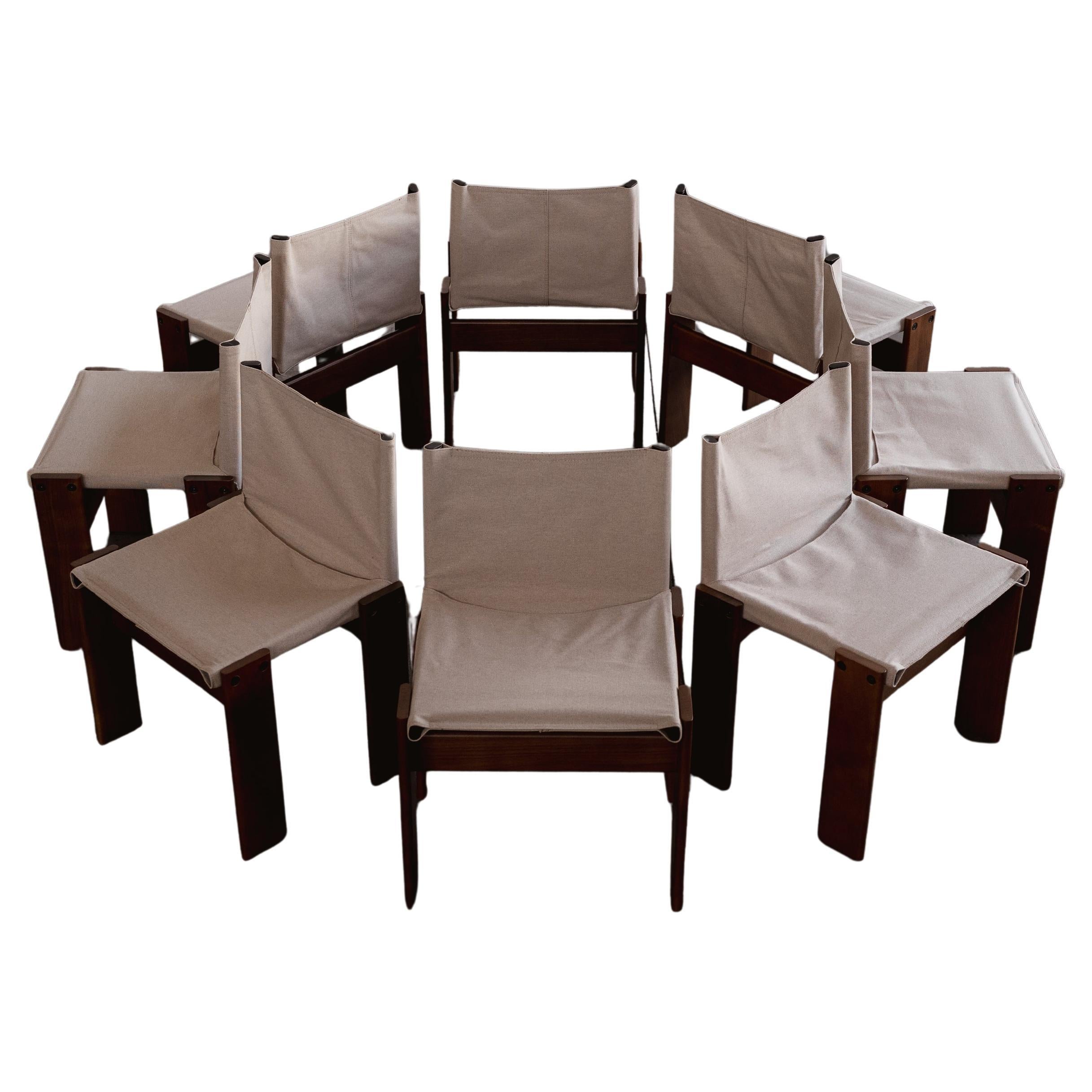 Afra & Tobia Scarpa "Monk" Chairs for Molteni, Ivory Canvas, 1974, Set of 8