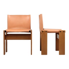 Afra & Tobia Scarpa "Monk" Chairs for Molteni, Natural Leather, 1973, Set of 2