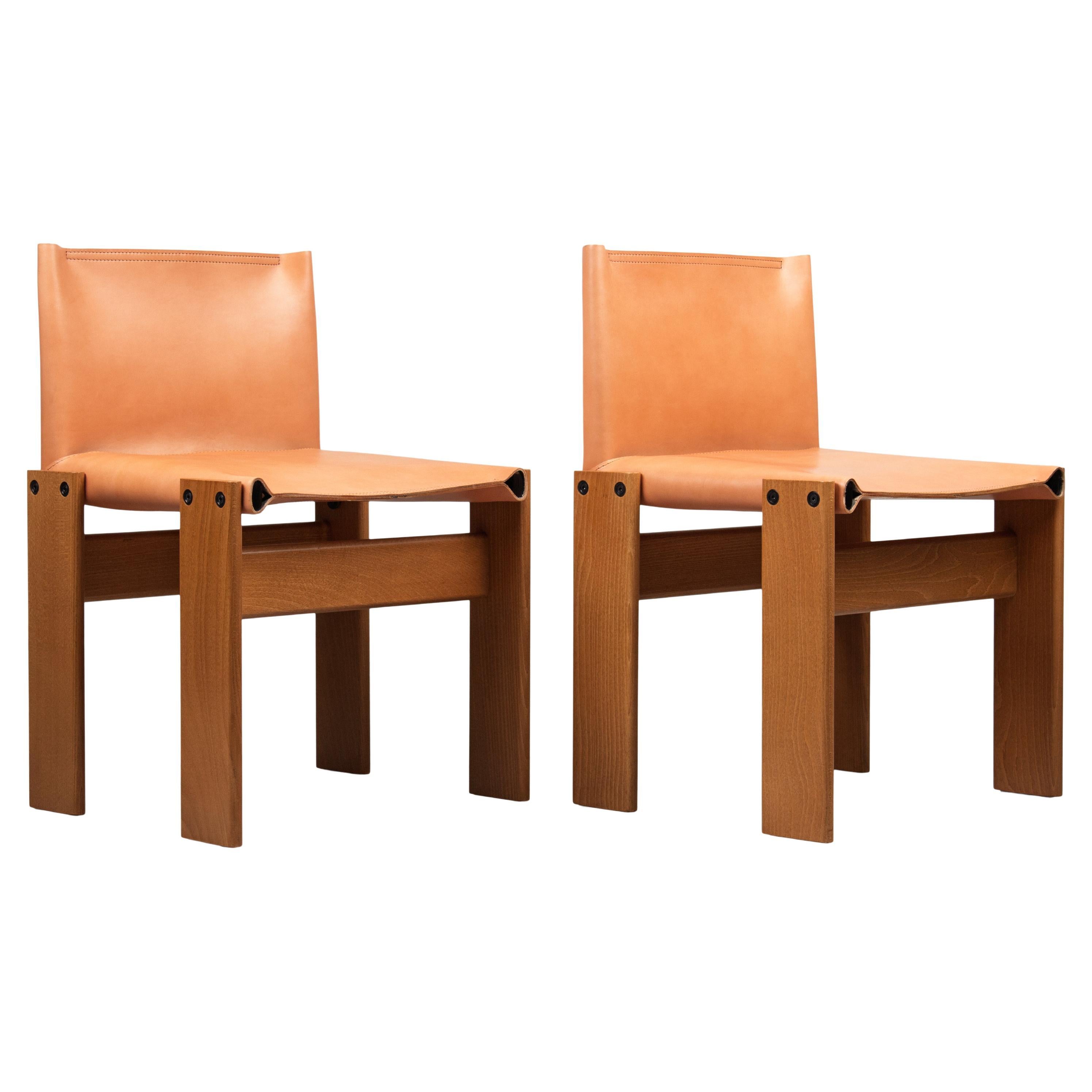 Afra & Tobia Scarpa Sillas "Monje" para Molteni, cuero natural, 1973, set de 2