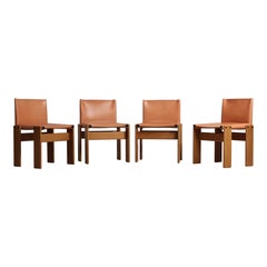 Afra & Tobia Scarpa "Monk" Chairs for Molteni, Natural Leather, 1973, Set of 4