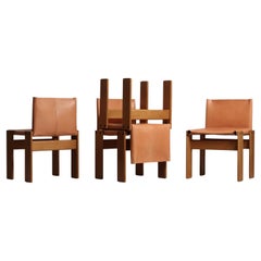 Afra & Tobia Scarpa "Monk" Chairs for Molteni, Natural Leather, 1973, Set of 4