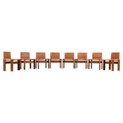 Afra & Tobia Scarpa "Monk" Chairs for Molteni, Natural Leather, 1973, Set of 8