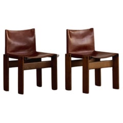 Chaises "Monk" Afra & Tobia Scarpa pour Molteni, cuir rouge, 1974, lot de 2