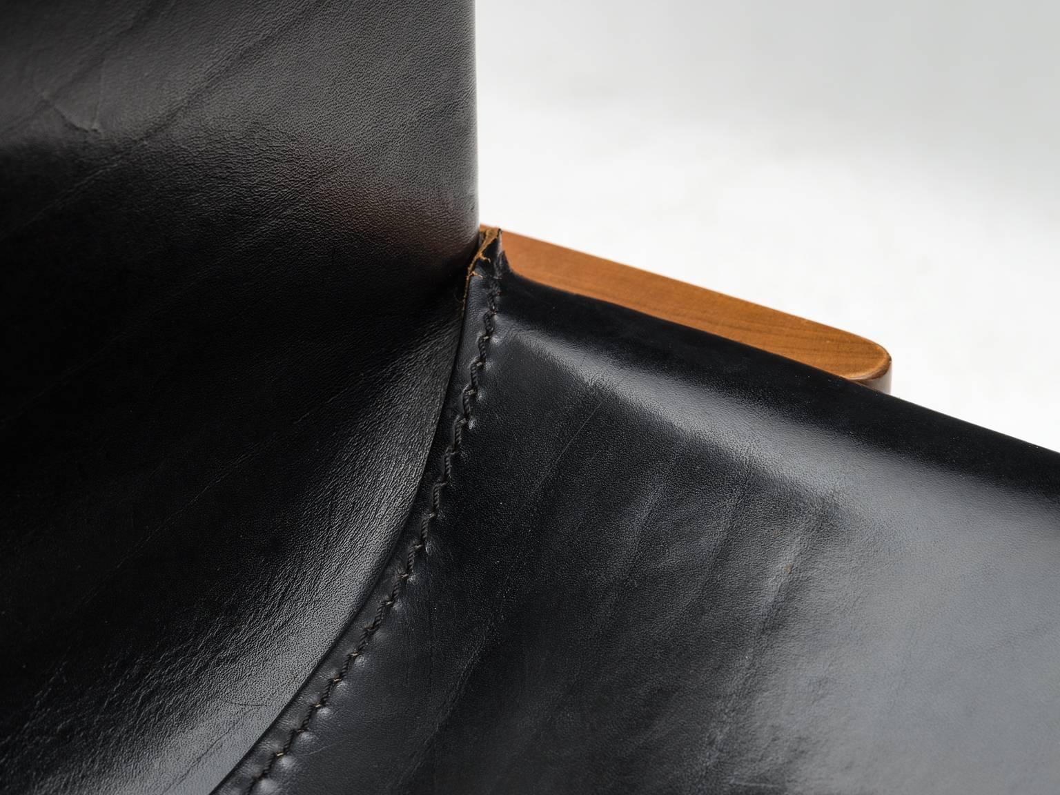 Italian Afra & Tobia Scarpa 'Monk' Chairs in Black Leather