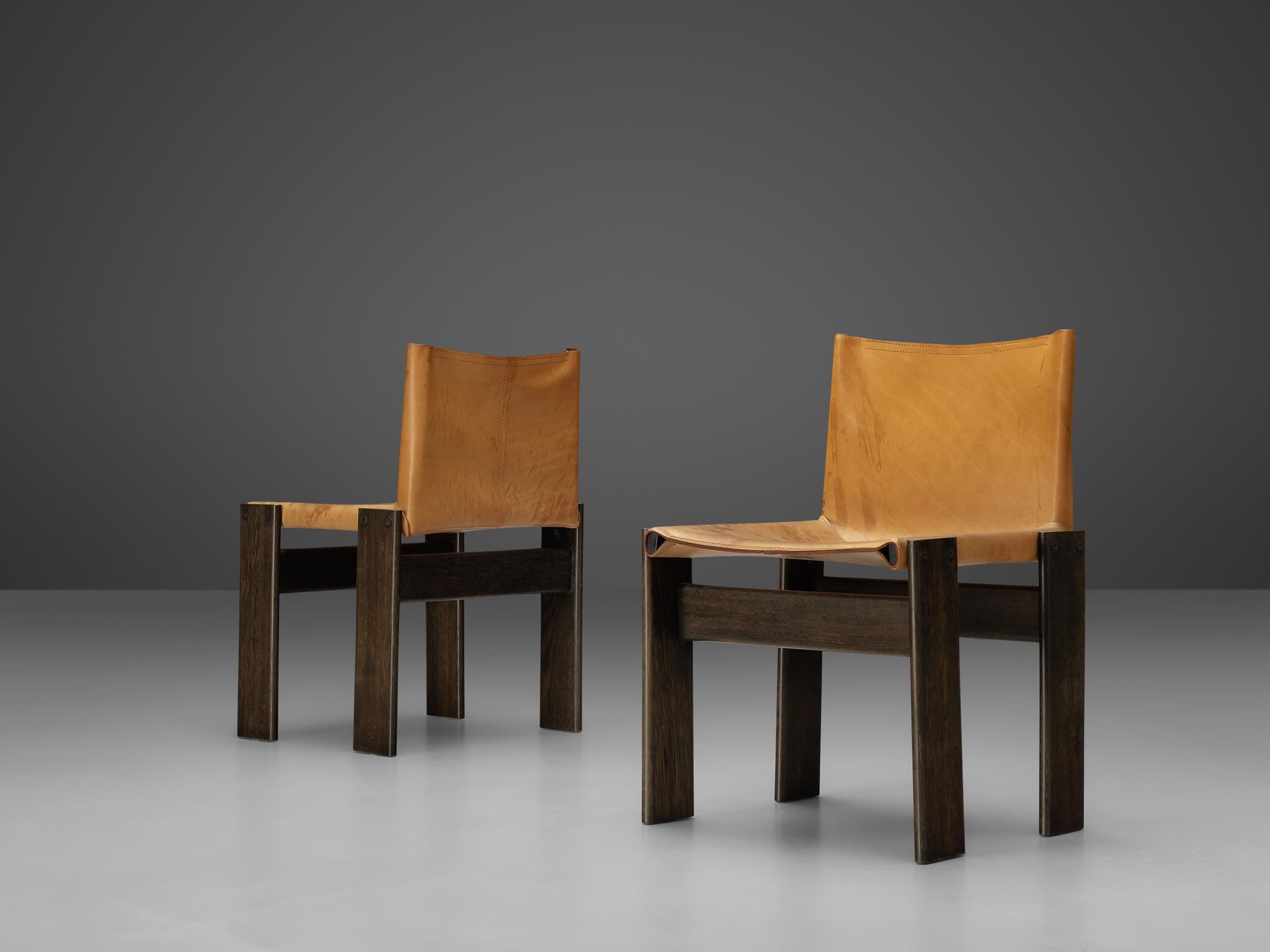 Italian Afra & Tobia Scarpa 'Monk' Chairs in Cognac Leather