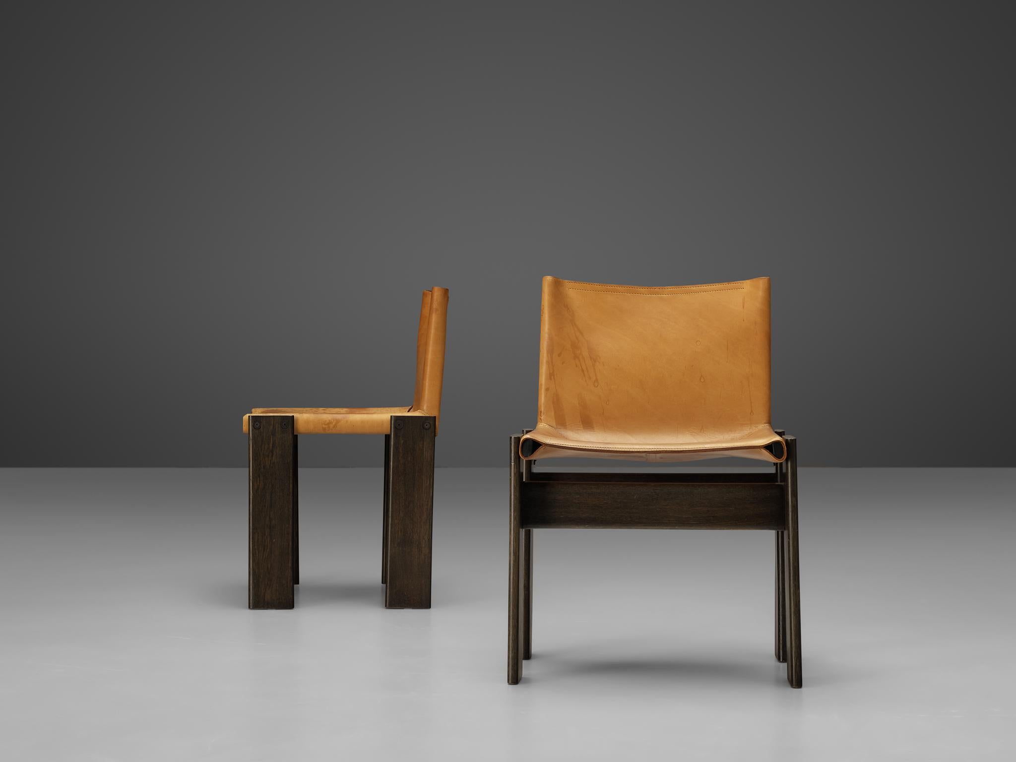 Afra & Tobia Scarpa 'Monk' Chairs in Cognac Leather In Good Condition In Waalwijk, NL