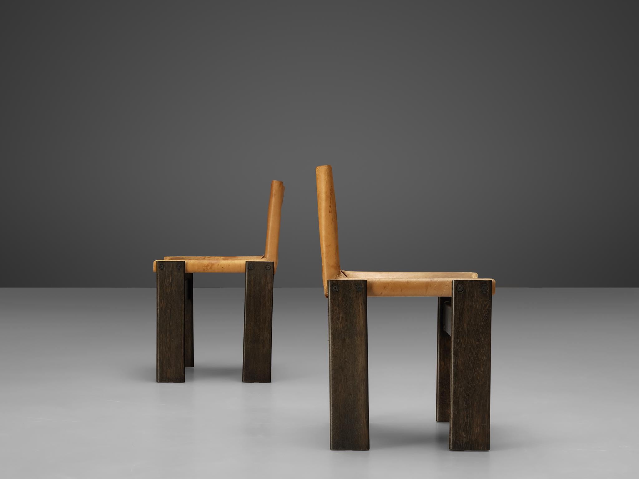 Afra & Tobia Scarpa 'Monk' Chairs in Cognac Leather 1