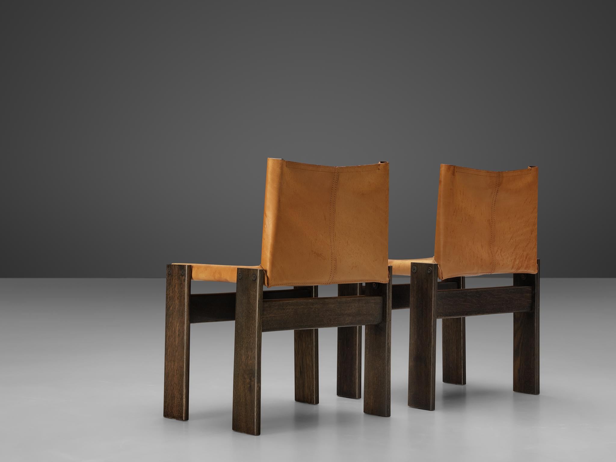 Afra & Tobia Scarpa 'Monk' Chairs in Cognac Leather 3