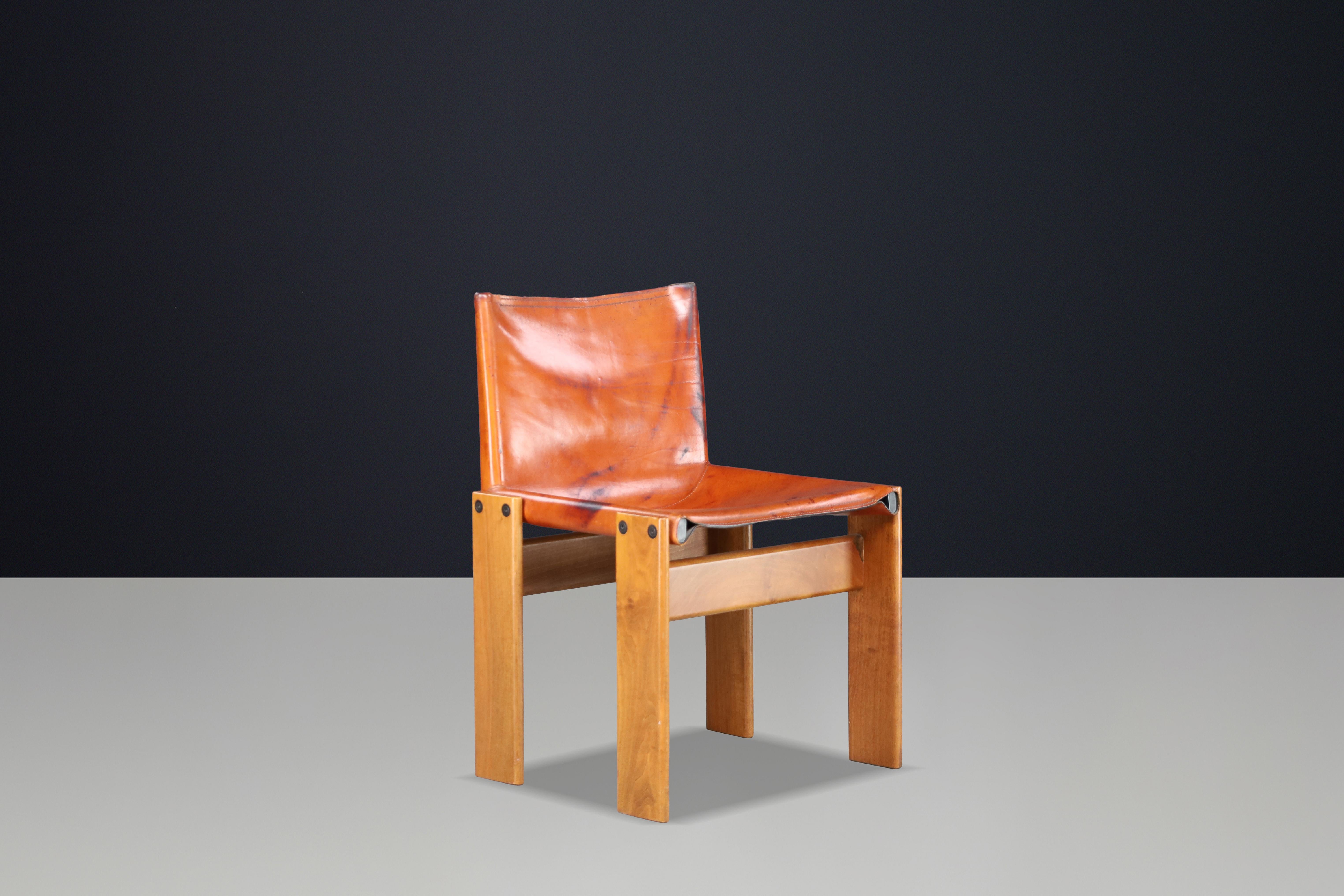 Late 20th Century Afra & Tobia Scarpa ‘Monk’ Chairs in Patinated Leather & Walnut Frame, 1974 For Sale