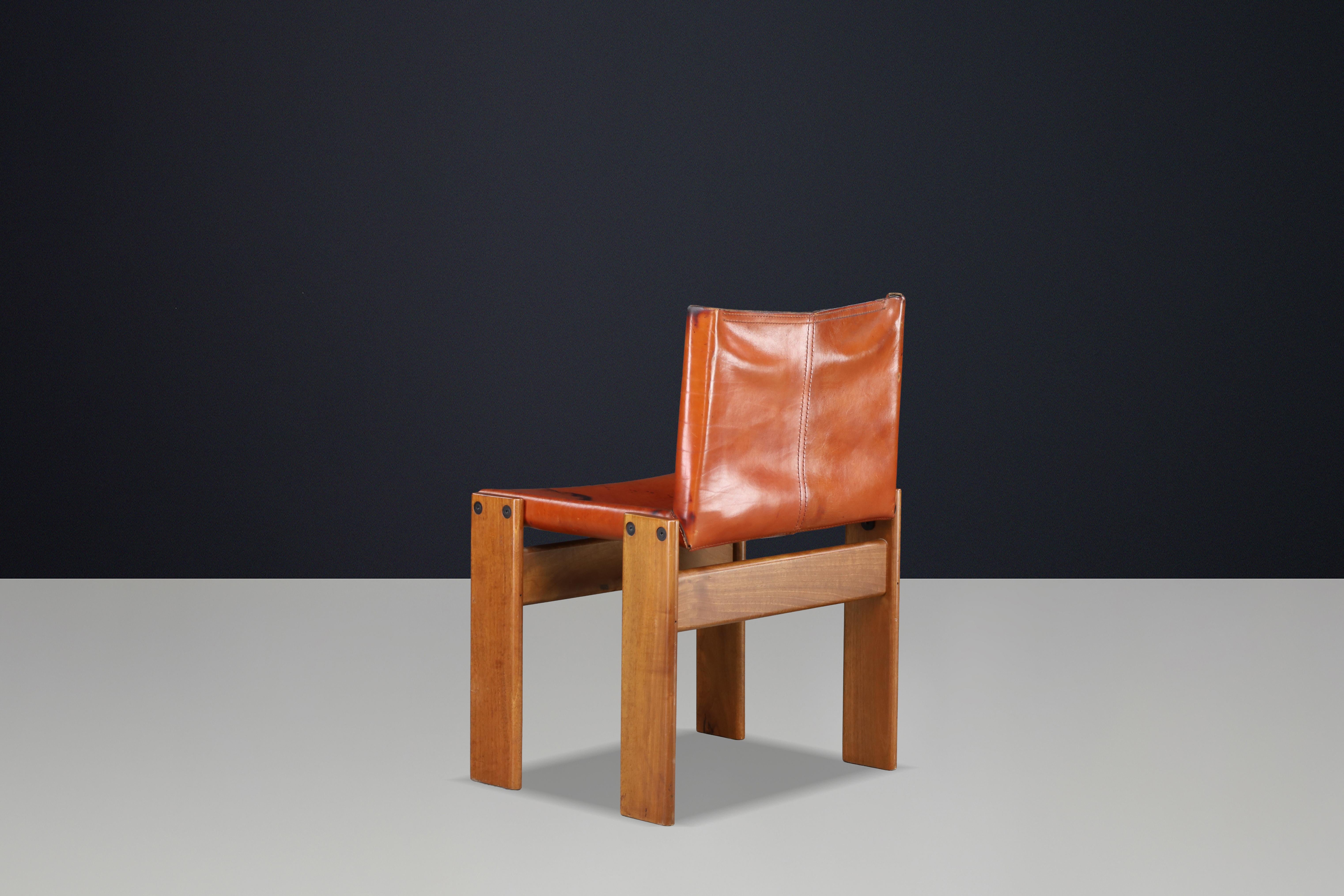 Afra & Tobia Scarpa ‘Monk’ Chairs in Patinated Leather & Walnut Frame, 1974 For Sale 1