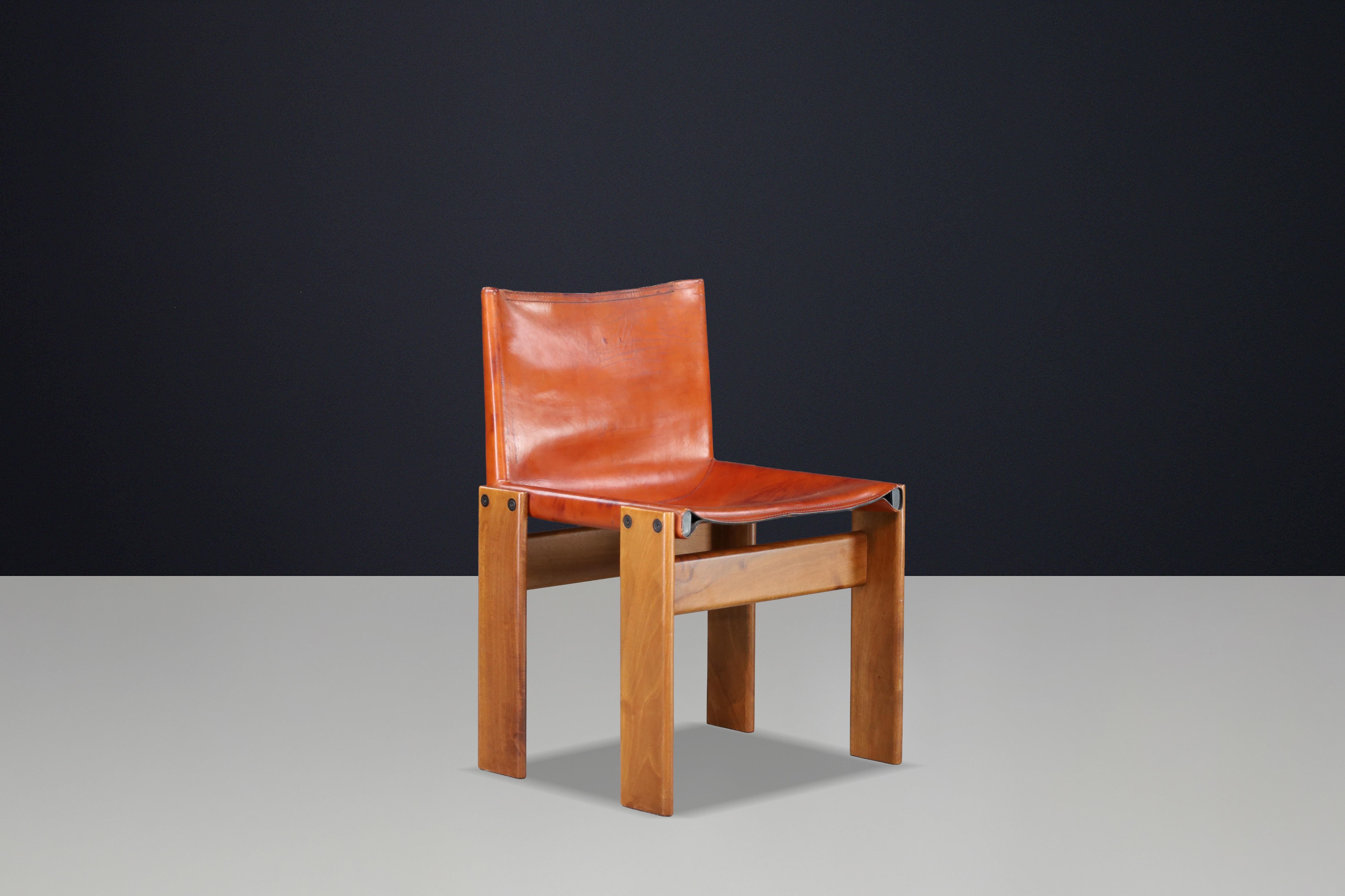 Afra & Tobia Scarpa ‘Monk’ Chairs in Patinated Leather & Walnut Frame, 1974 For Sale 2