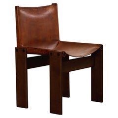 Afra & Tobia Scarpa "Monk" Dining Chair for Molteni, Cognac Leather, 1974