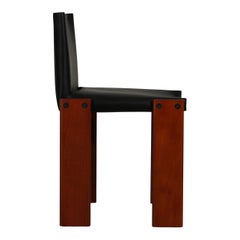 Afra & Tobia Scarpa "Monk" Dining Chair for Molteni, Black Aniline Leather, 1973