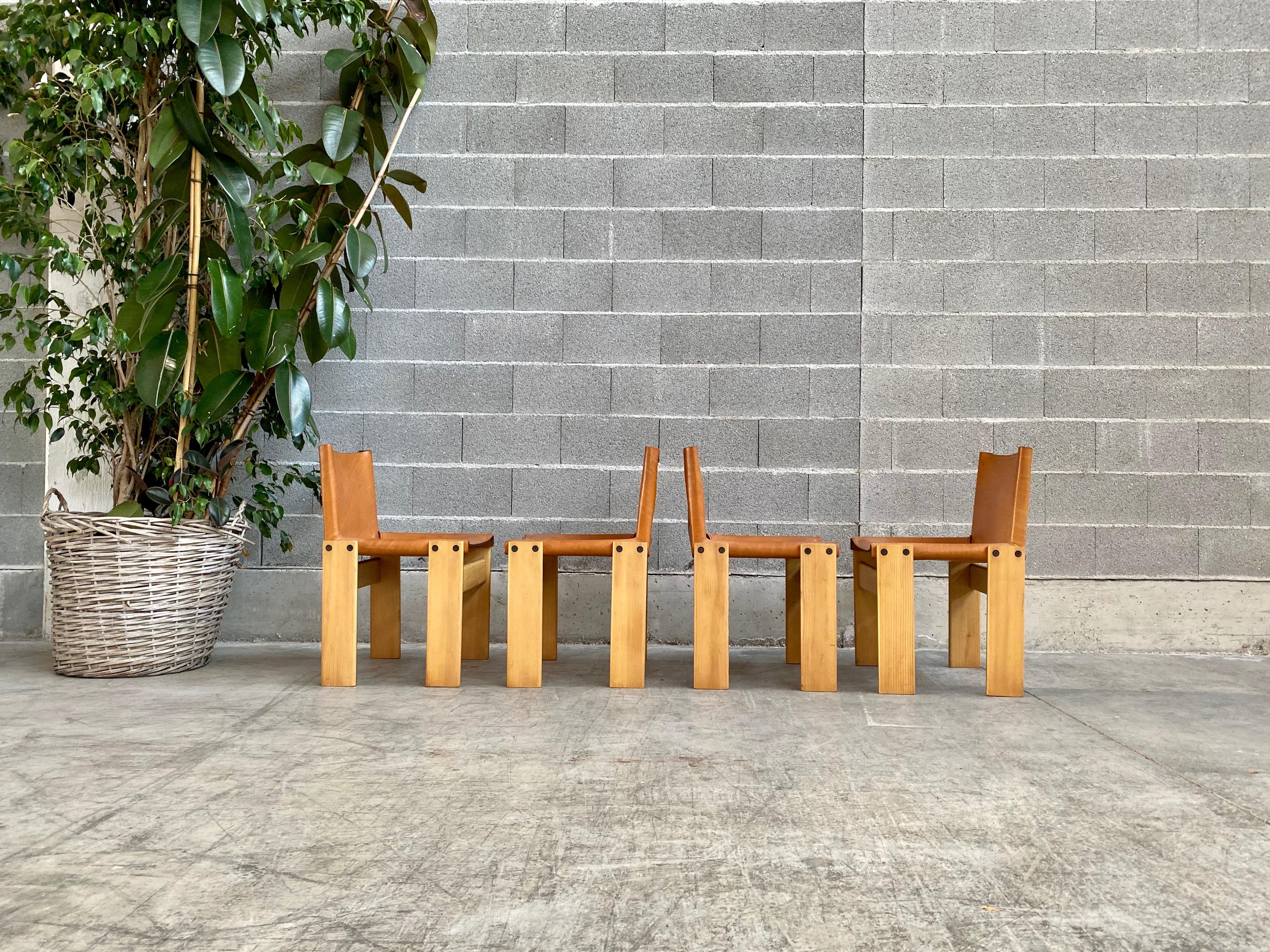 European Afra & Tobia Scarpa “Monk” Dining Chairs for Molteni, 1973, Set of 4