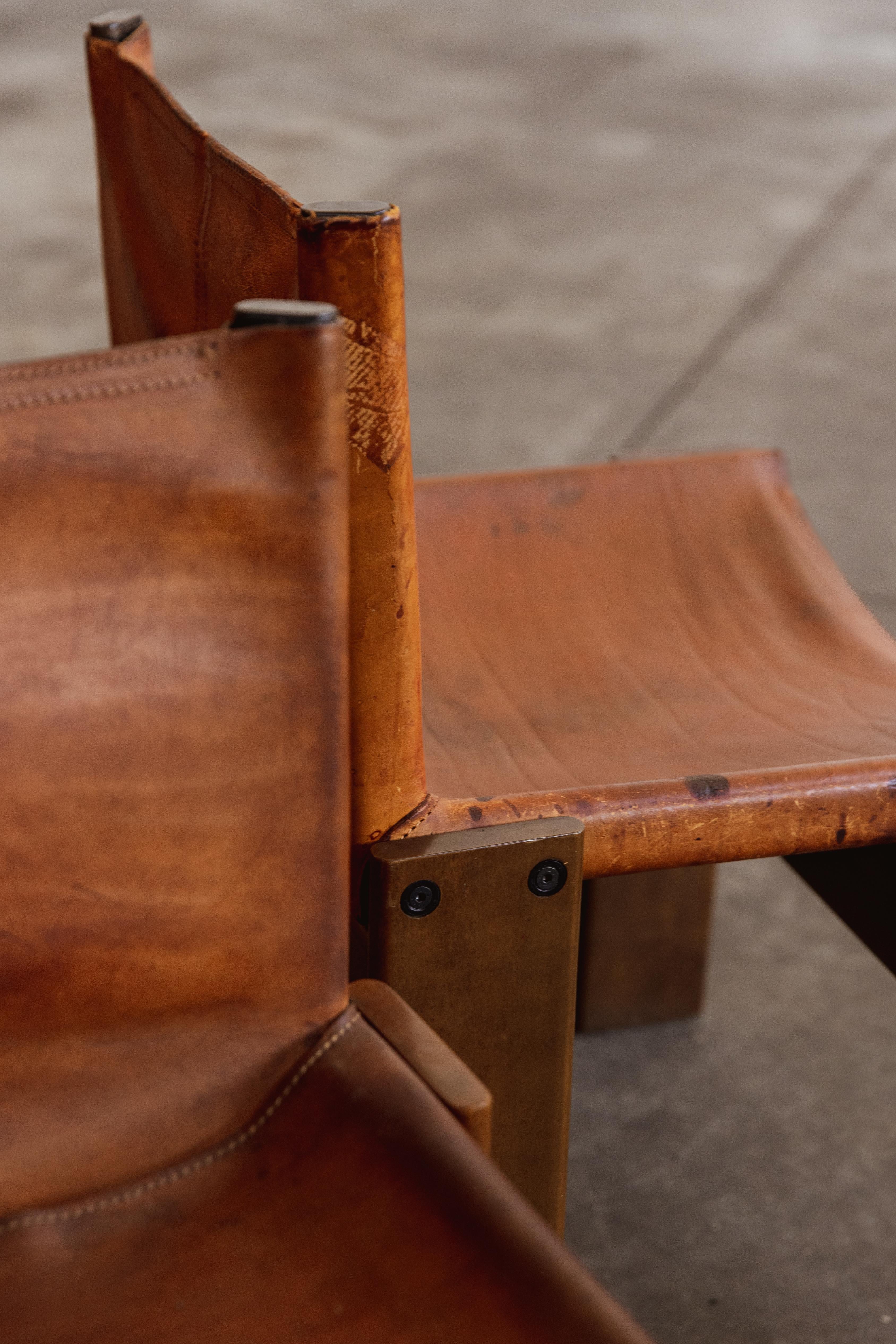 Afra & Tobia Scarpa „Monk“-Stühle für Molteni, Cognacfarbenes Leder, 1974, Set von 10 Stühlen im Angebot 6