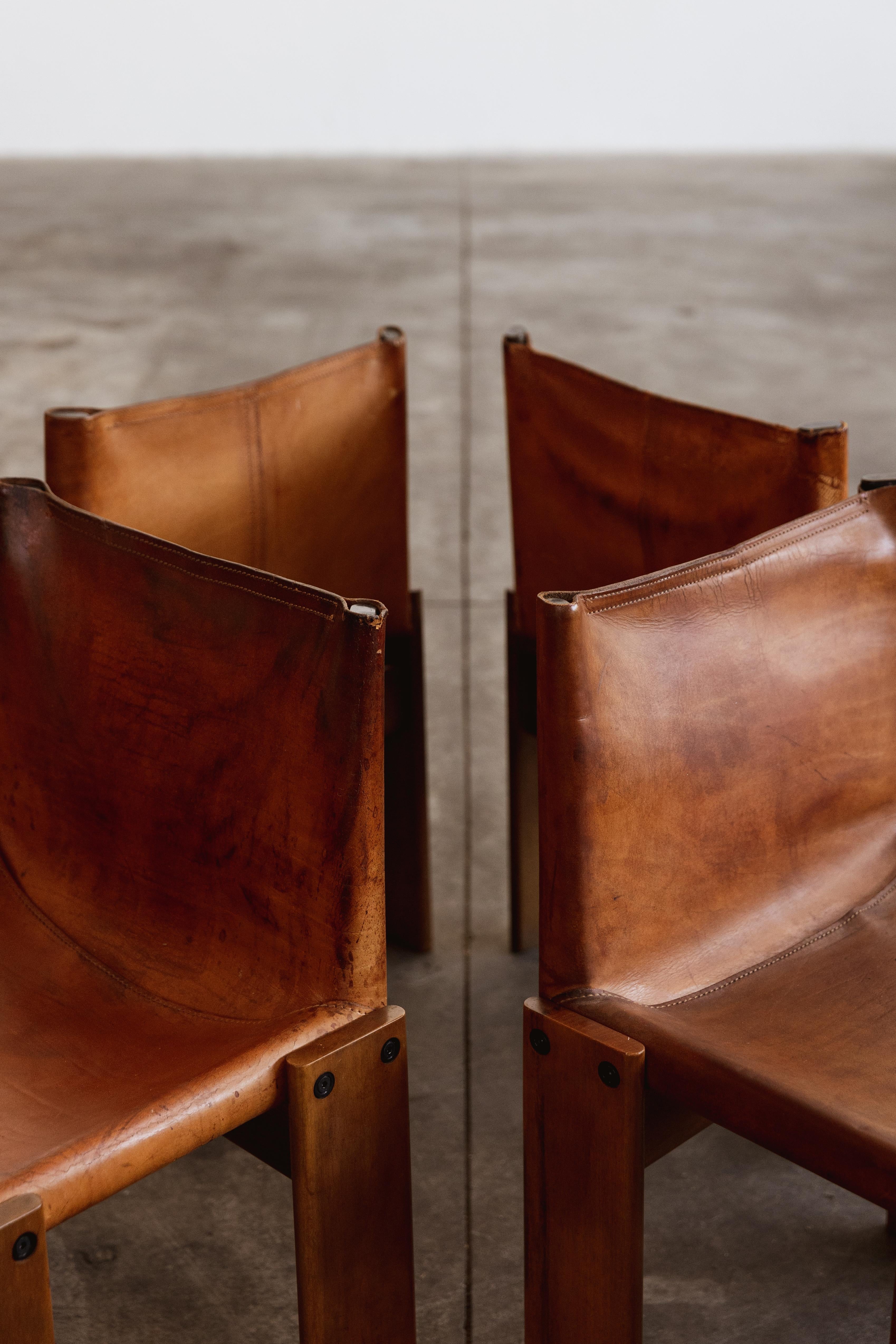 Afra & Tobia Scarpa „Monk“-Stühle für Molteni, Cognacfarbenes Leder, 1974, Set von 10 Stühlen im Angebot 9