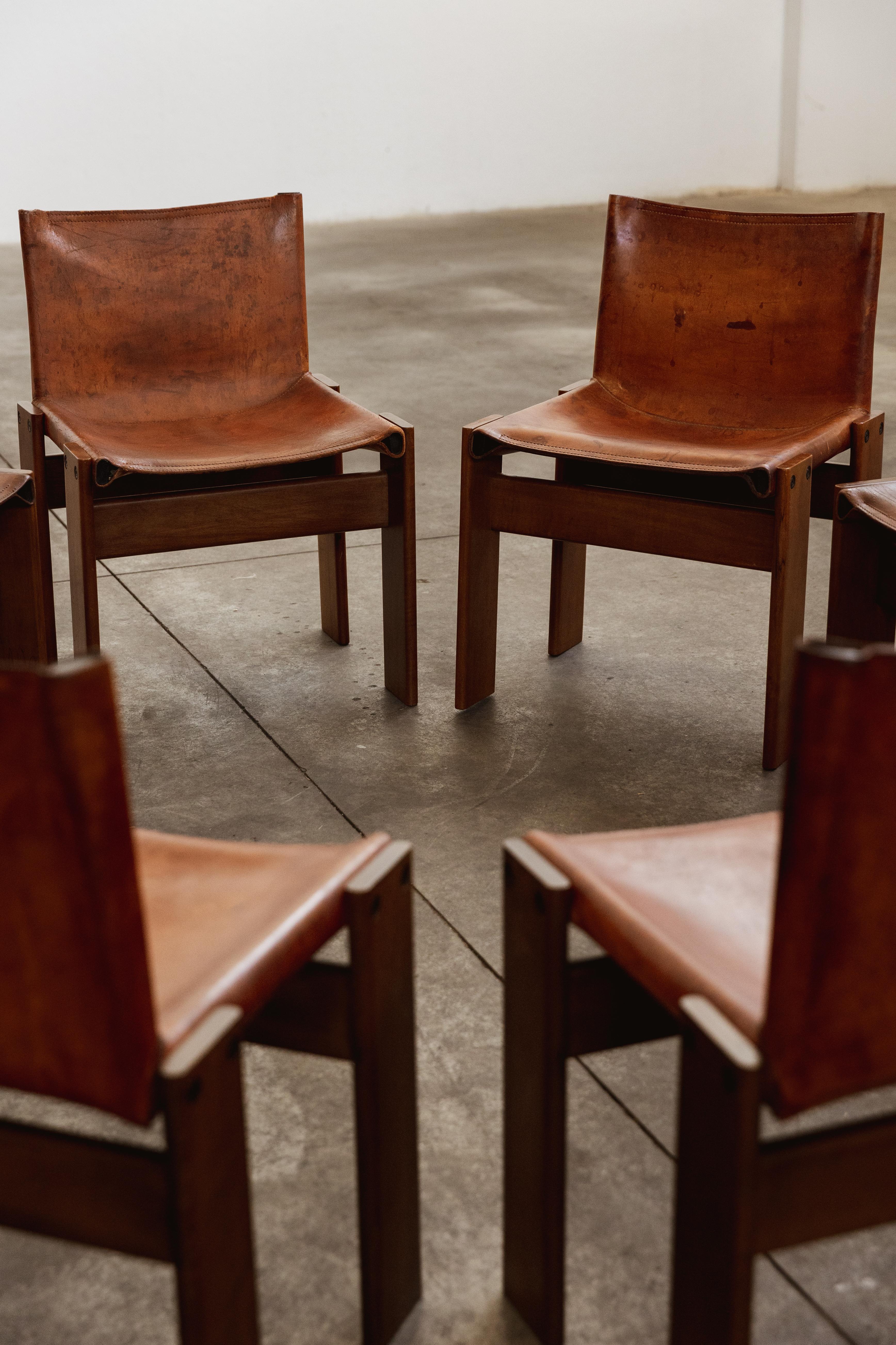 Afra & Tobia Scarpa „Monk“-Stühle für Molteni, Cognacfarbenes Leder, 1974, Set von 10 Stühlen im Angebot 7