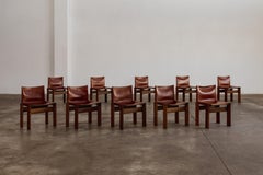 Afra & Tobia Scarpa "Monk" Chairs for Molteni, Red Leather, 1974, Set of 10