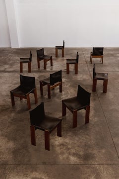 Afra & Tobia Scarpa "Monk" Chairs for Molteni, Black Leather, 1974, Set of 10