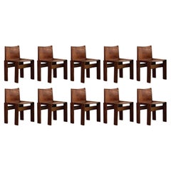 Afra & Tobia Scarpa "Monk" Chairs for Molteni, Cognac Leather, 1974, Set of 10