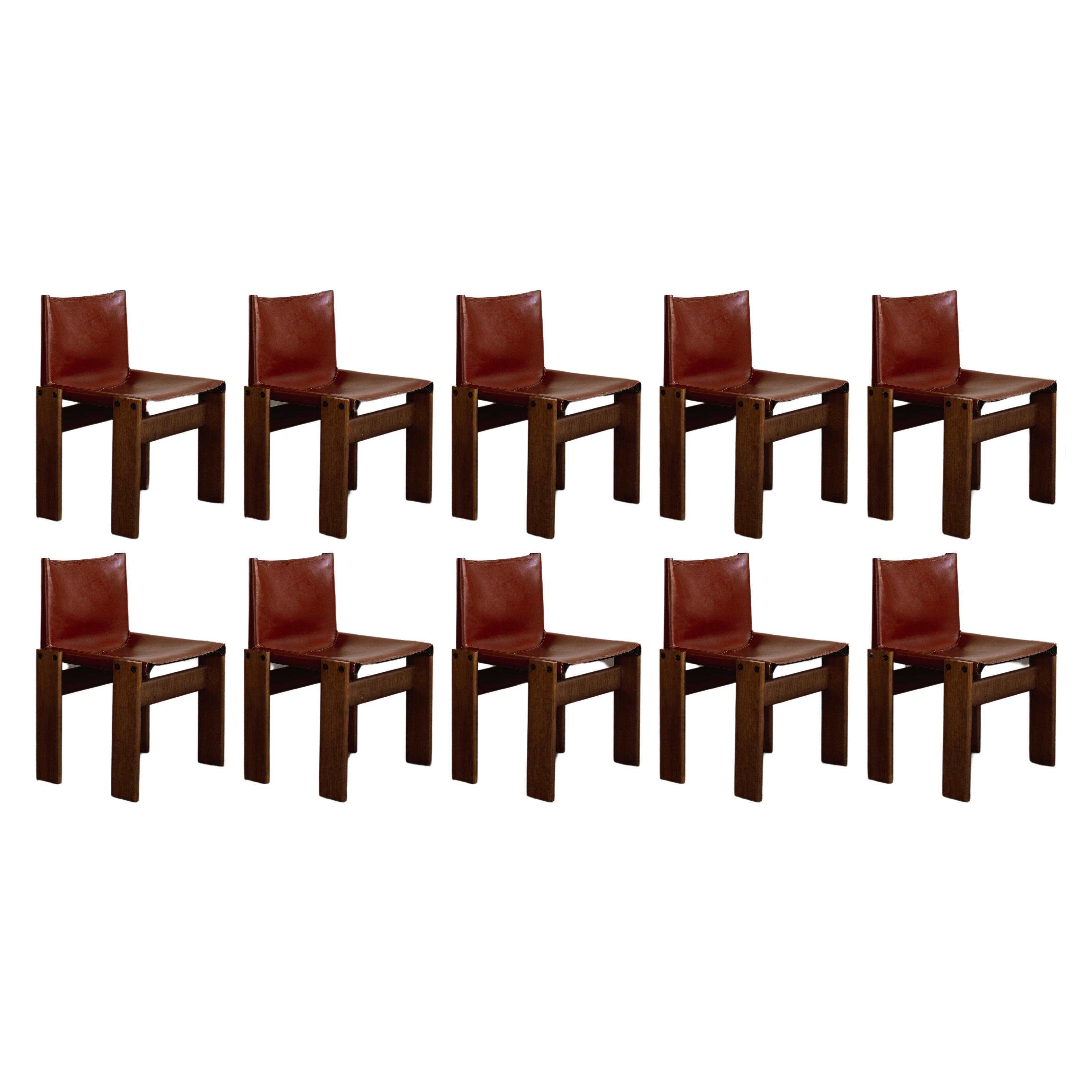 Afra & Tobia Scarpa "Monk" Dining Chairs for Molteni, 1974, Set of 10 For Sale