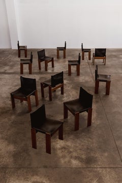Afra & Tobia Scarpa "Monk" Chairs for Molteni, Black Leather, 1974, Set of 12