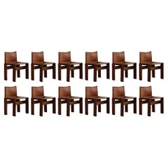 Afra & Tobia Scarpa "Monk" Chairs for Molteni, Cognac Leather, 1974, Set of 12