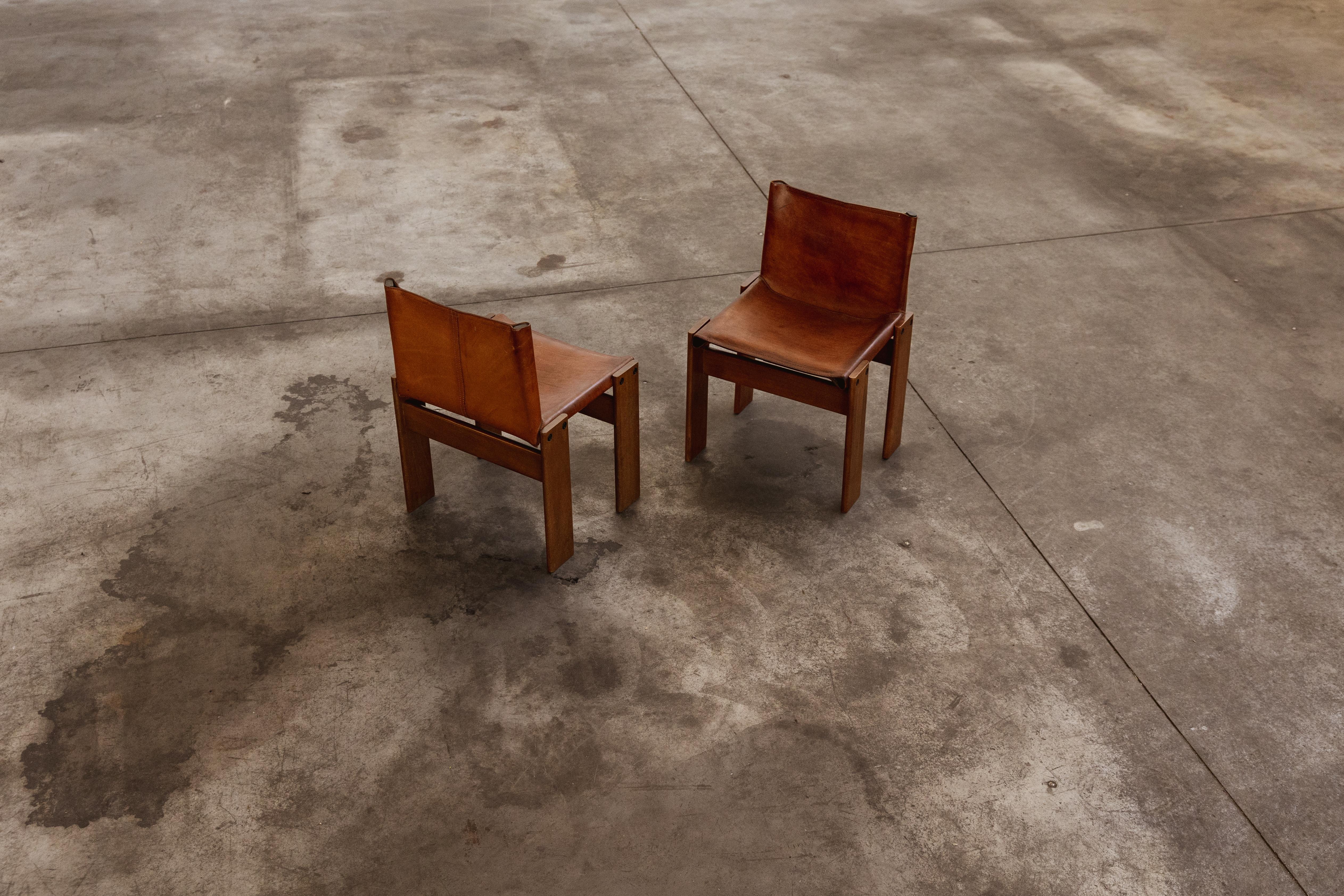 Afra & Tobia Scarpa „Monk“ Stühle für Molteni, Cognacfarbenes Leder, 1974, 2er-Set, Set im Angebot 5