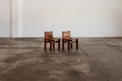 Sedie "Monk" di Afra & Tobia Scarpa per Molteni, pelle color cognac, 1974, Set di 2