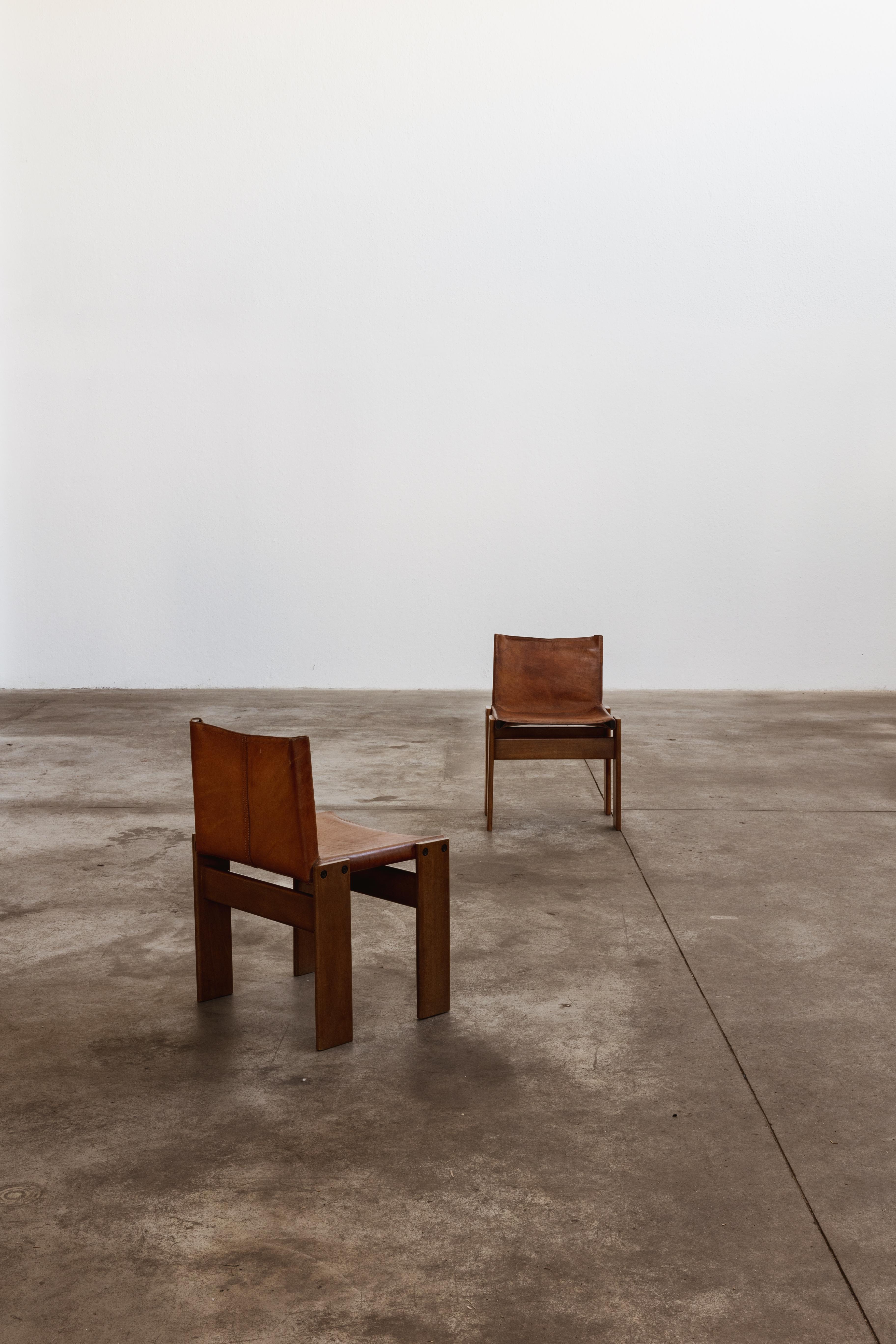 Afra & Tobia Scarpa „Monk“ Stühle für Molteni, Cognacfarbenes Leder, 1974, 2er-Set, Set im Angebot 3