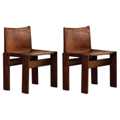 Afra & Tobia Scarpa "Monk" Chairs for Molteni, Cognac Leather, 1974, Set of 2