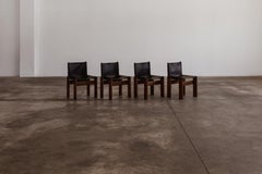 Afra & Tobia Scarpa Sillas "Monje" para Molteni, cuero negro, 1974, set de 4
