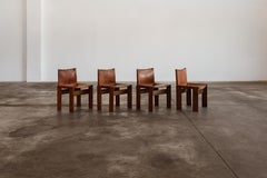 Afra & Tobia Scarpa "Monk" Chairs for Molteni, Cognac Leather, 1974, Set of 4
