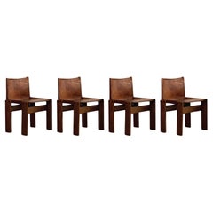 Afra & Tobia Scarpa "Monk" Chairs for Molteni, Cognac Leather, 1974, Set of 4