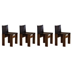 Afra & Tobia Scarpa "Monk" Chairs for Molteni, Black Leather, 1974, Set of 4