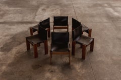Afra & Tobia Scarpa "Monk" Chairs for Molteni, Black Leather, 1974, Set of 6
