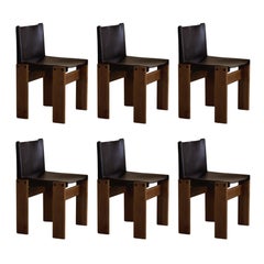 Afra & Tobia Scarpa "Monk" Chairs for Molteni, Black Leather, 1974, Set of 6