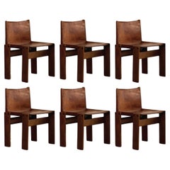 Afra & Tobia Scarpa "Monk" Chairs for Molteni, Cognac Leather, 1974, Set of 6