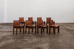 Afra & Tobia Scarpa "Monk" Chairs for Molteni, Cognac Leather, 1974, Set of 8