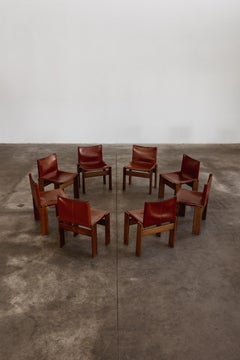 Afra & Tobia Scarpa "Monk" Chairs for Molteni, Red Leather, 1974, Set of 8