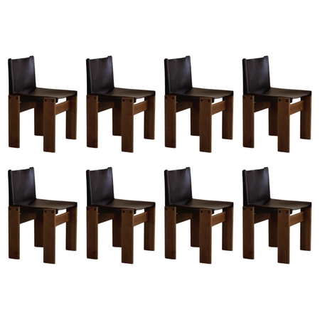 Afra & Tobia Scarpa "Monk" Chairs for Molteni, Black Leather, 1974, Set of 8