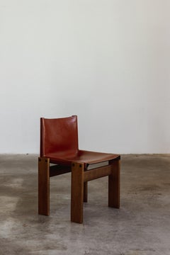 Afra & Tobia Scarpa "Monk" Dining Chairs for Molteni, Red Leather, 1974