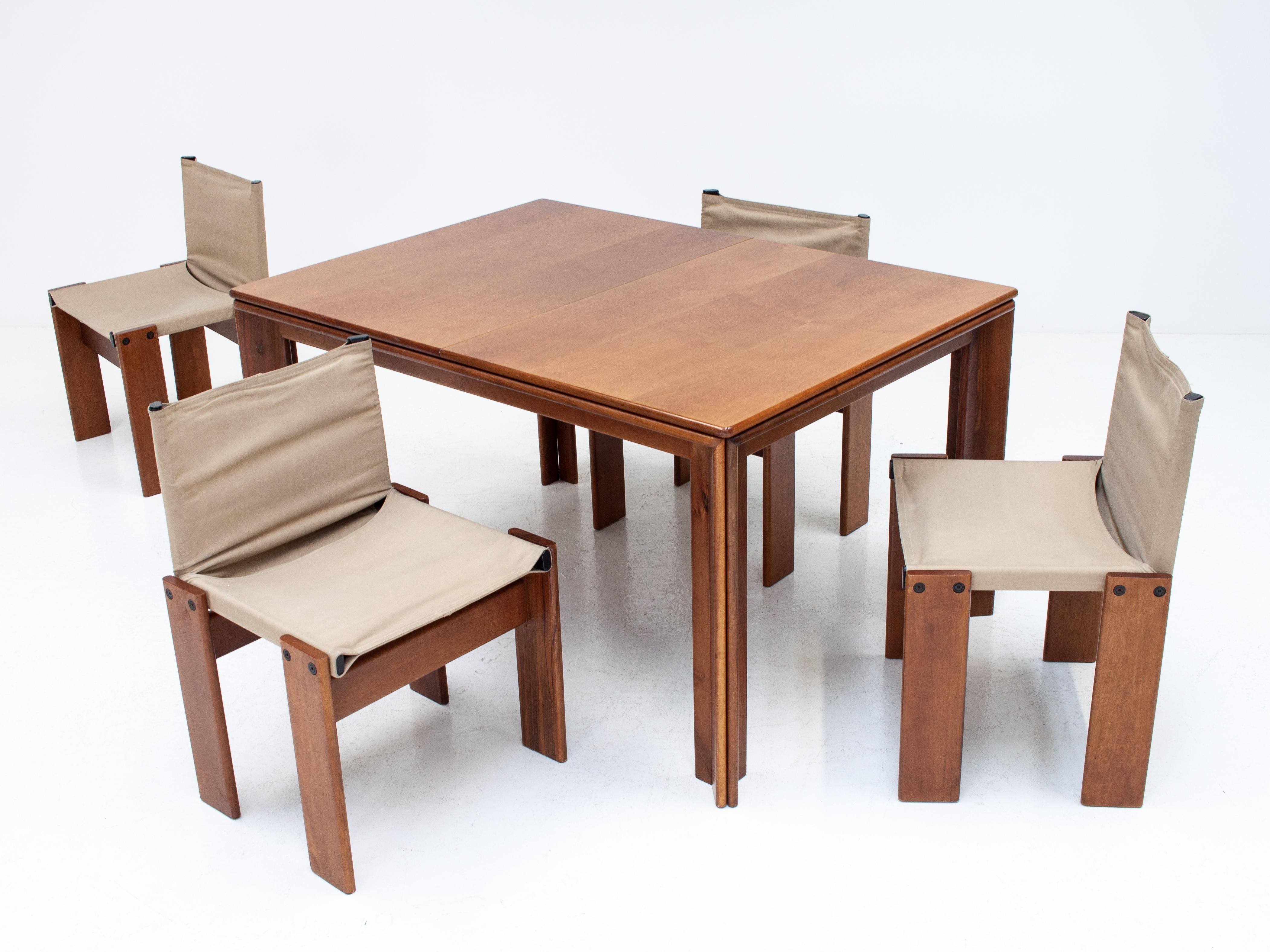 Italian Afra & Tobia Scarpa 'Monk' Dining Chairs & Table for Molteni, Italy, 1974