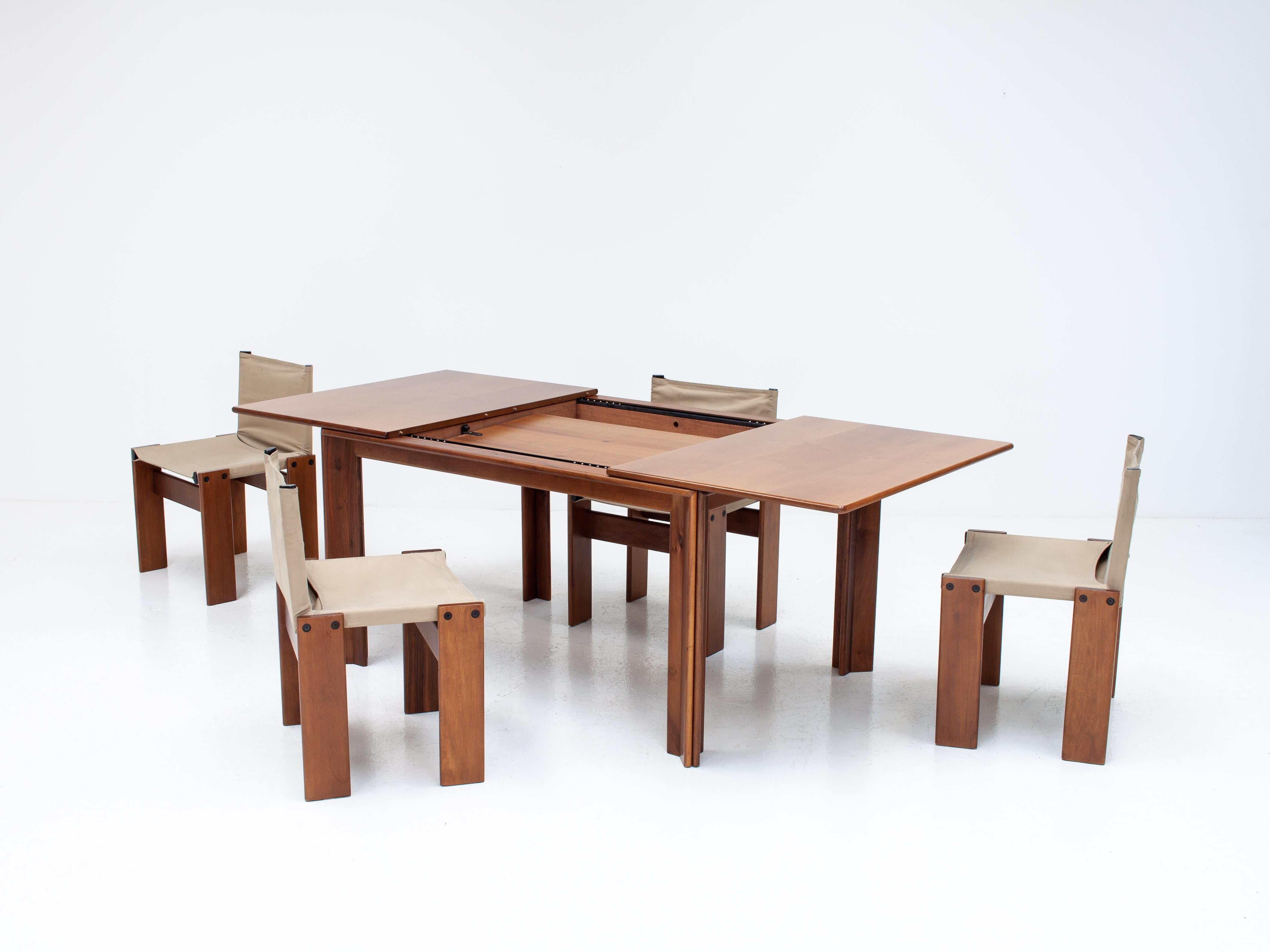 Canvas Afra & Tobia Scarpa 'Monk' Dining Chairs & Table for Molteni, Italy, 1974