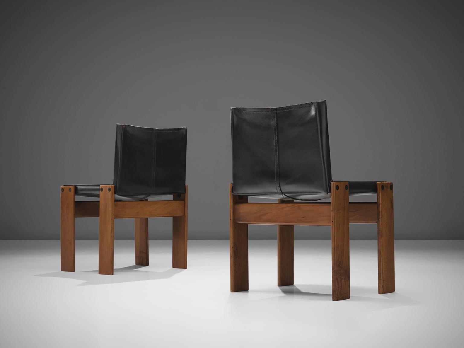 Afra & Tobia Scarpa 'Monk' Set of Four Chairs in Black Leather In Good Condition In Waalwijk, NL