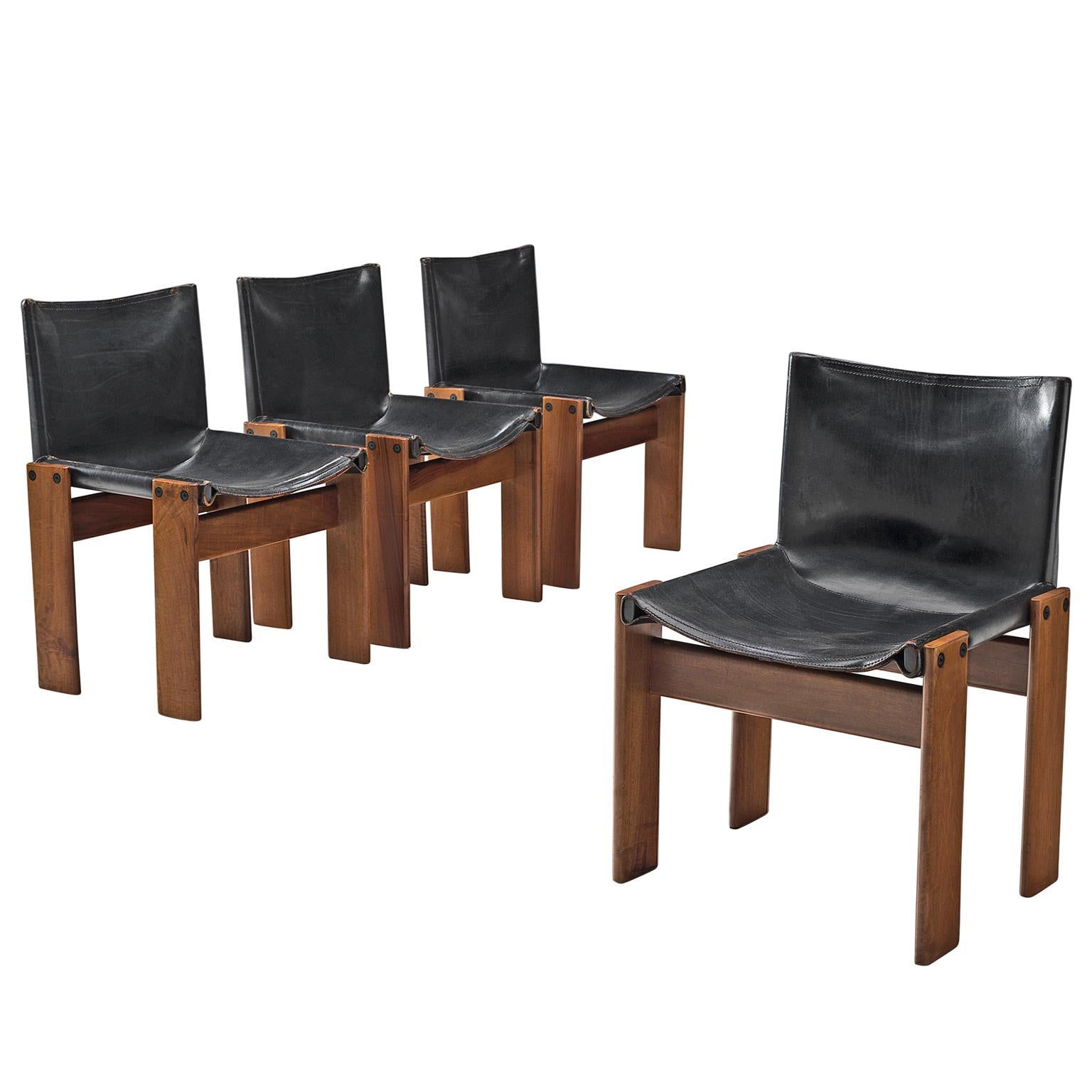 Afra & Tobia Scarpa 'Monk' Set of Four Chairs in Black Leather
